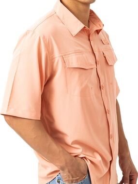 XL Peach Men Realtree Fishing Short Sleeve Button Down Shirt Excellent Condition